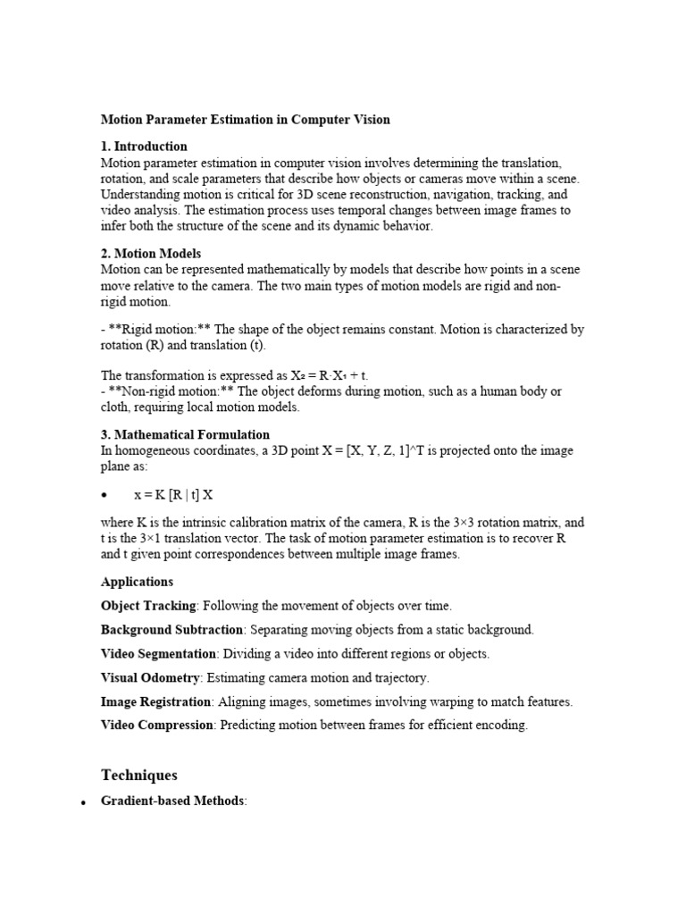 Motion Parameter Estimation in Computer Vision | PDF | Computer Vision ...