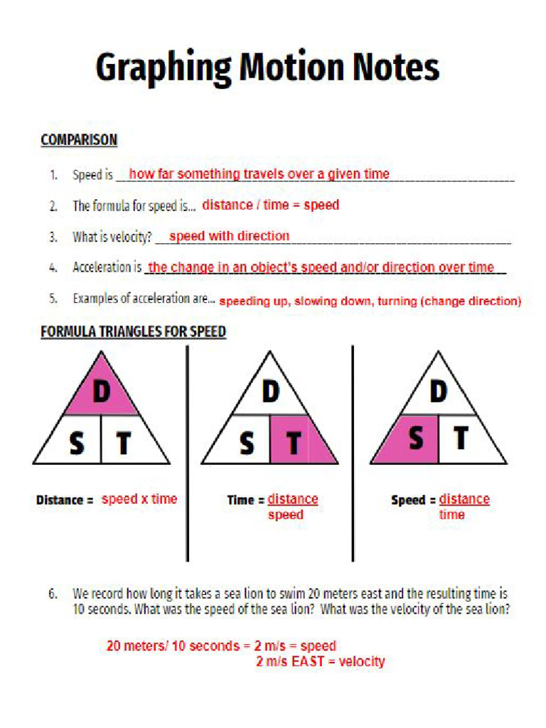 Graphing Motion Mini-Lesson Notes - Completed | PDF | Speed | Velocity