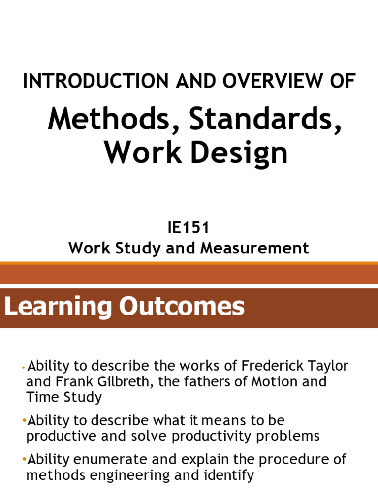 Lecture 1 Methods Standards and Work Design | PDF | Occupational Safety ...