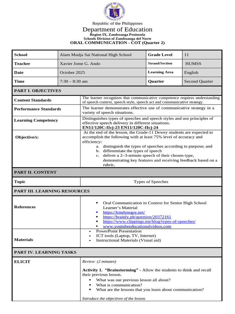 Lesson Plan Cot October | PDF | Learning | Educational Technology