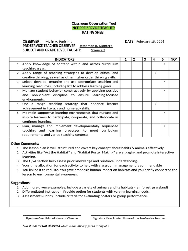 Classroom Observation Tool (AutoRecovered) | PDF | Learning | Teachers