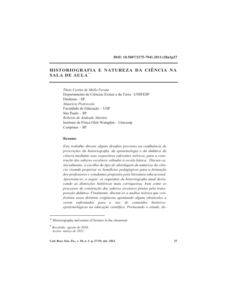 5 Historiografia e Natureza Da Ciencia Na | PDF | Science | Sociologia