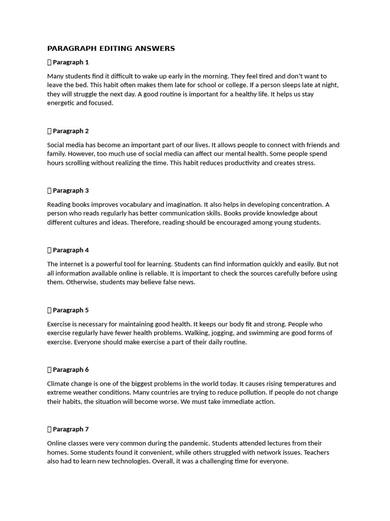 Paragraph Editing Answers | PDF | Cognition