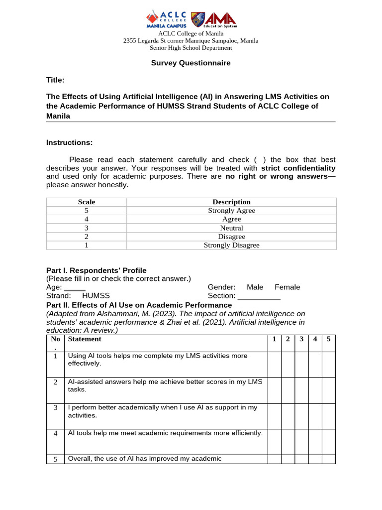 Survey Questionnaire | PDF | Artificial Intelligence | Intelligence (AI ...