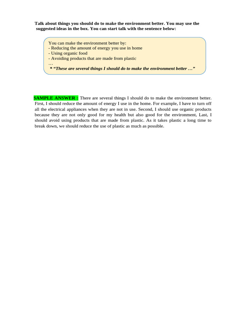 Talk About Things You Should Do To Make The Environment Better | PDF