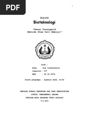 Hewan Trasngenik Metode Stem Cell Embryo