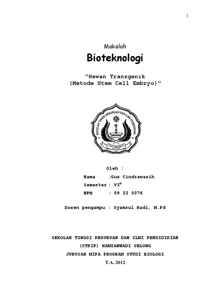 Hewan Trasngenik Metode Stem Cell Embryo