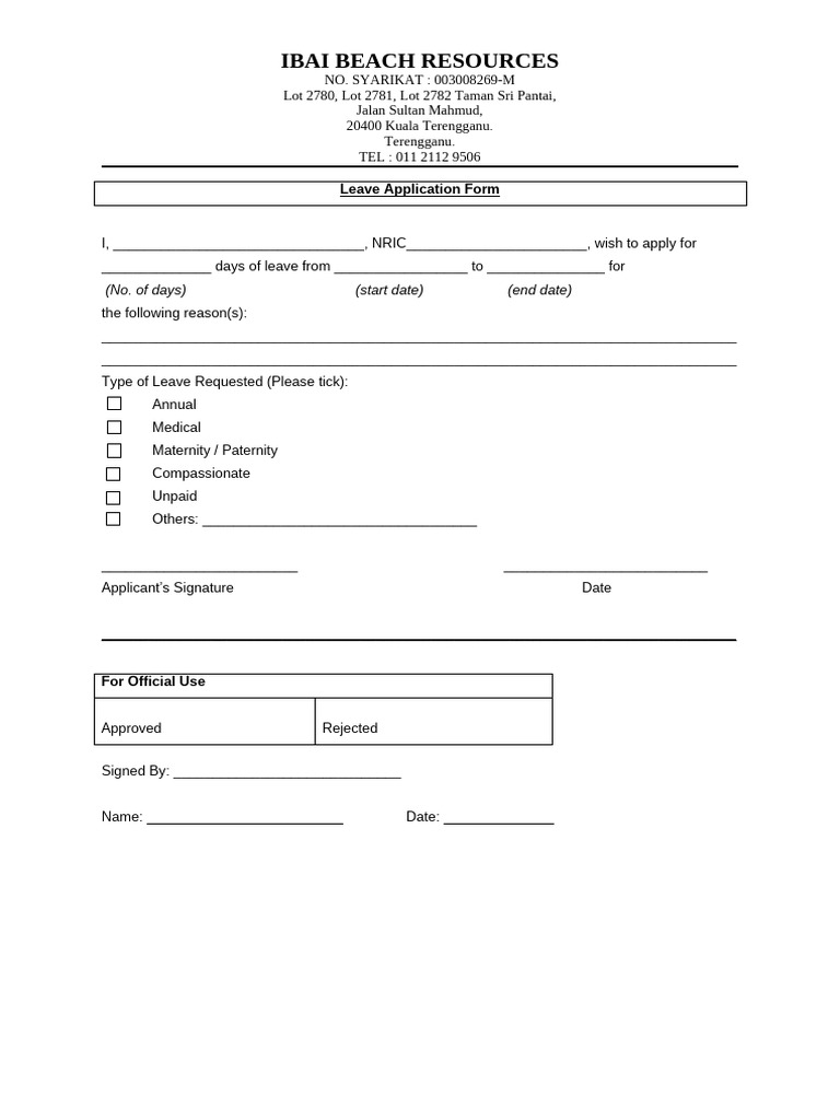Leave Application Form | PDF