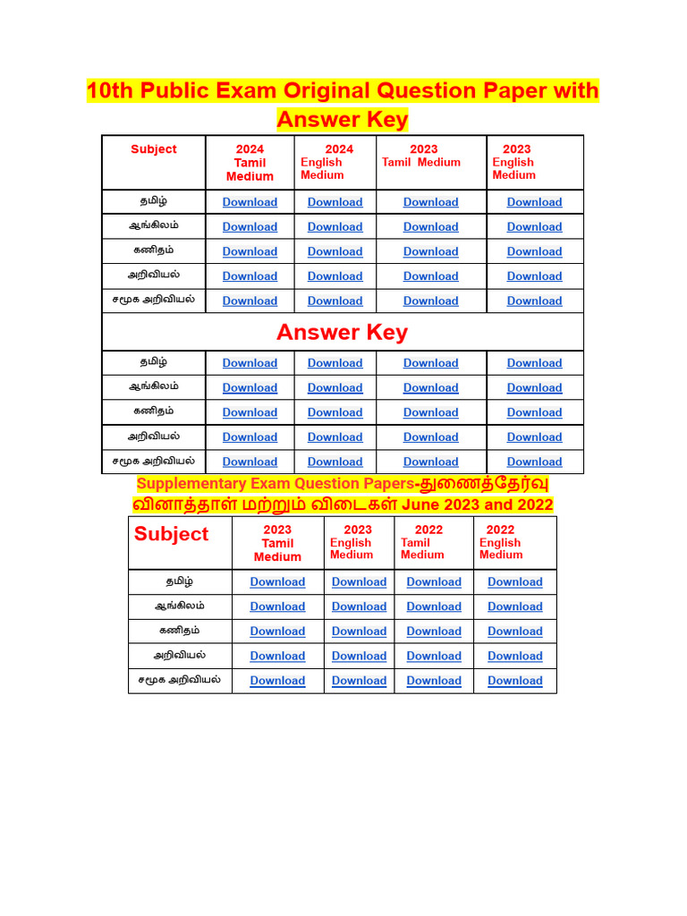 10th Public Exam Original Question Paper With Answer Key | PDF