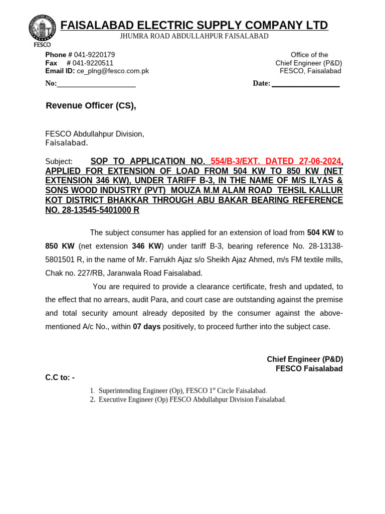 Letter to Ro Cs Abdullahpur for Clearance Certificate of Fm Textile 02 ...