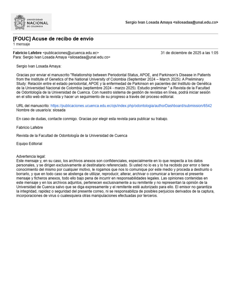 Sometimiento Revista [FOUC] Acuse de Recibo de Envío | PDF