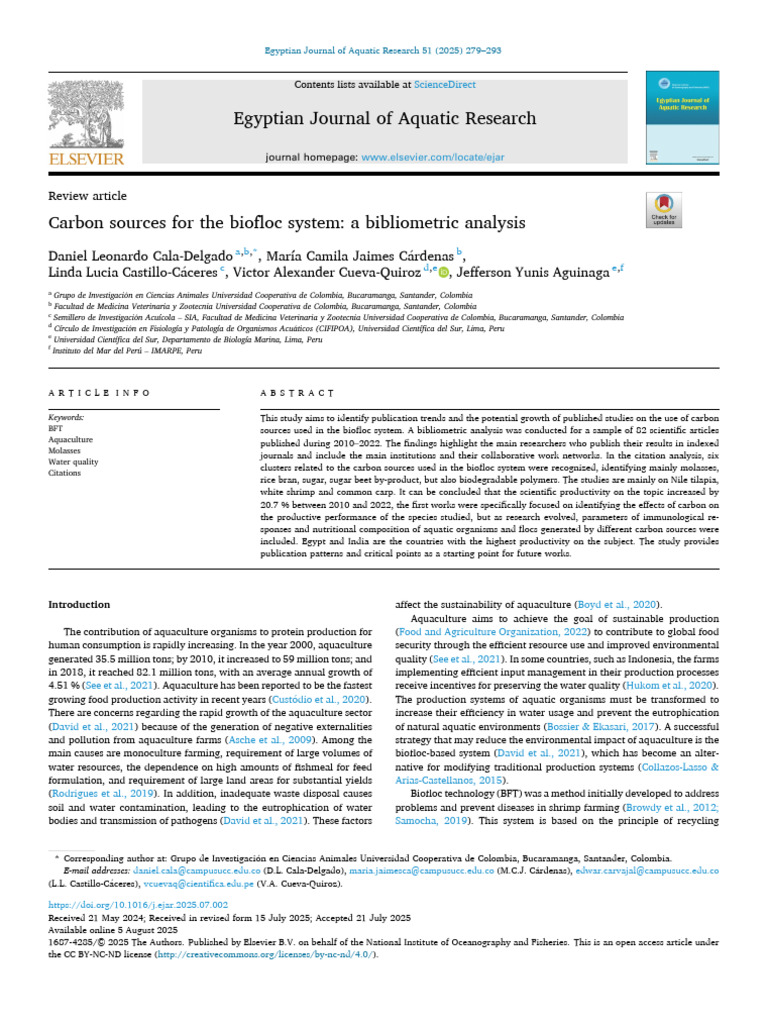 Carbon Sources For The Biofloc System A Bibliometric Analysis | PDF ...
