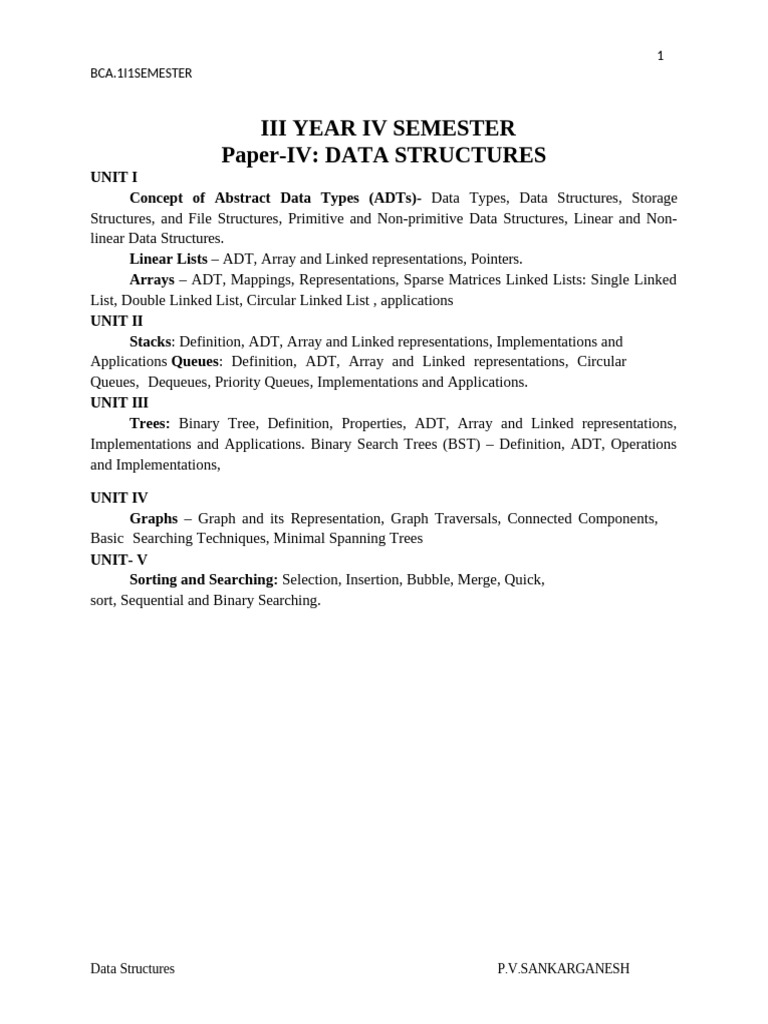 Data Structures Notes Bca | PDF | Computer Data Storage | Data Type