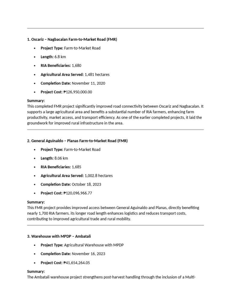 Summary of PRDP Projects | PDF | Warehouse | Agriculture