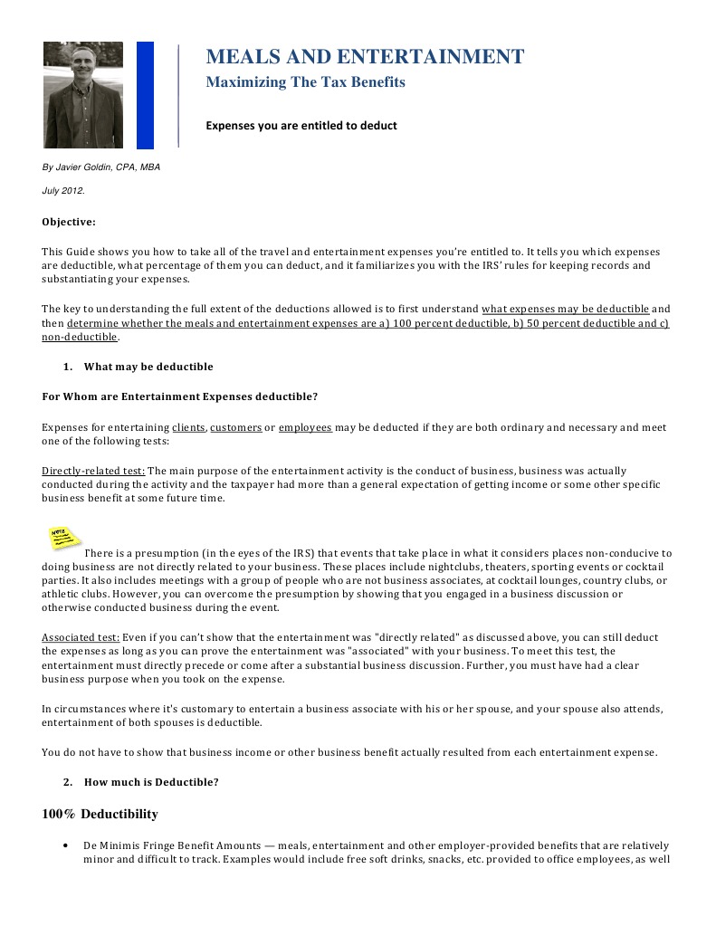 Meals and Entertainment PDF Employee Benefits Expense