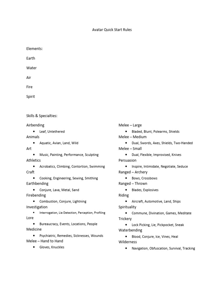 Avatar Quick Start Rules | PDF | Dice