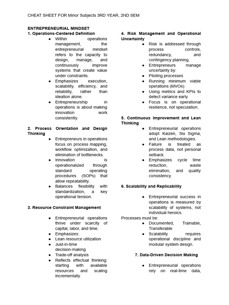 Minor Subject Cheat Sheet | PDF | Entrepreneurship | Pedagogy