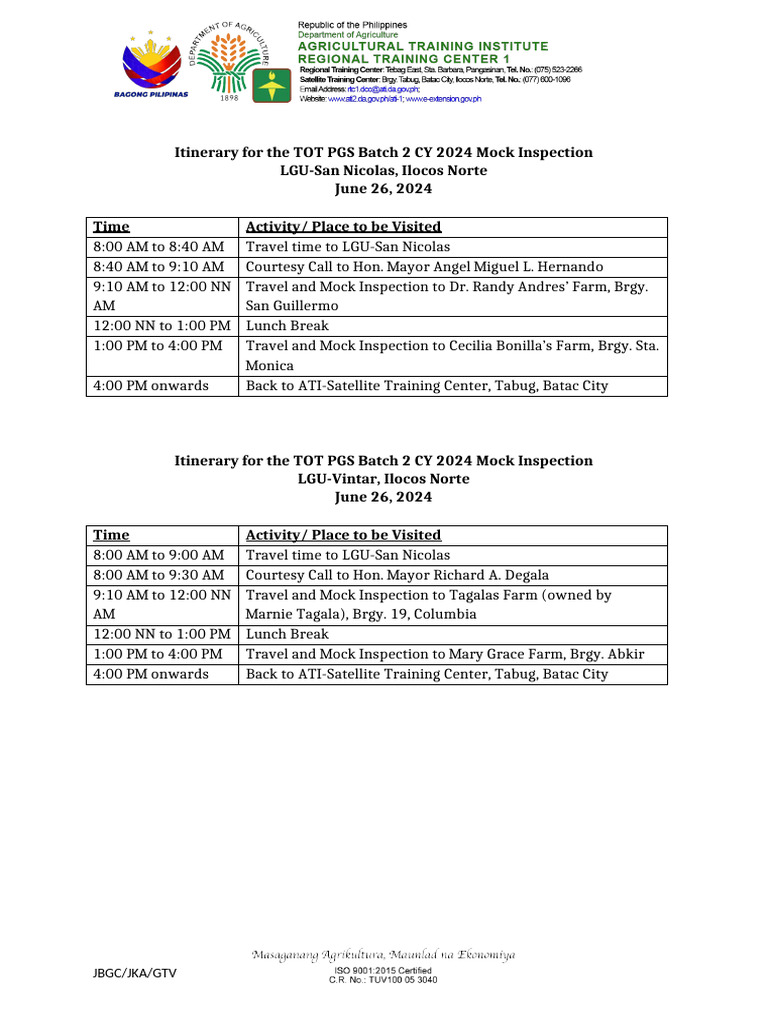 Schedule of Mock Inspection | PDF