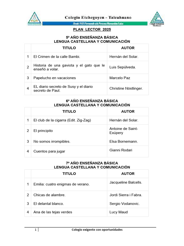 Plan Lector 2025 | PDF