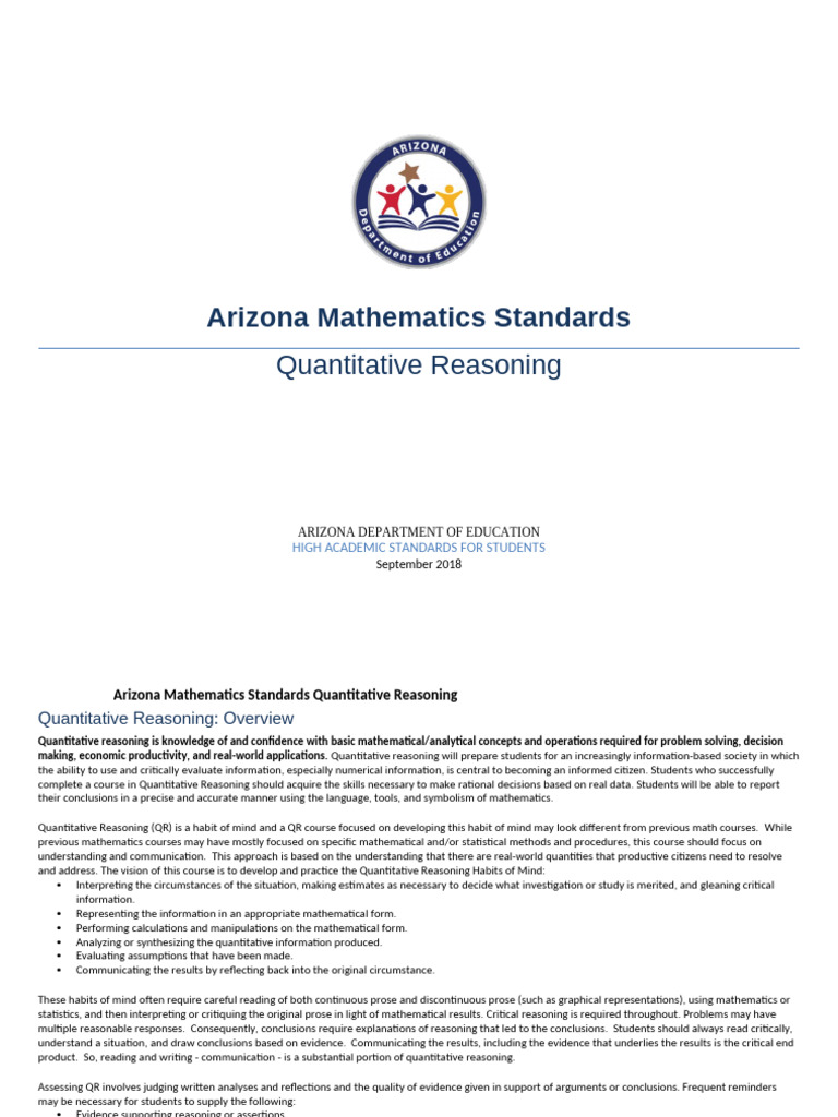 Arizona Quantitative Reasoning Standards | PDF | Statistics | Mathematics
