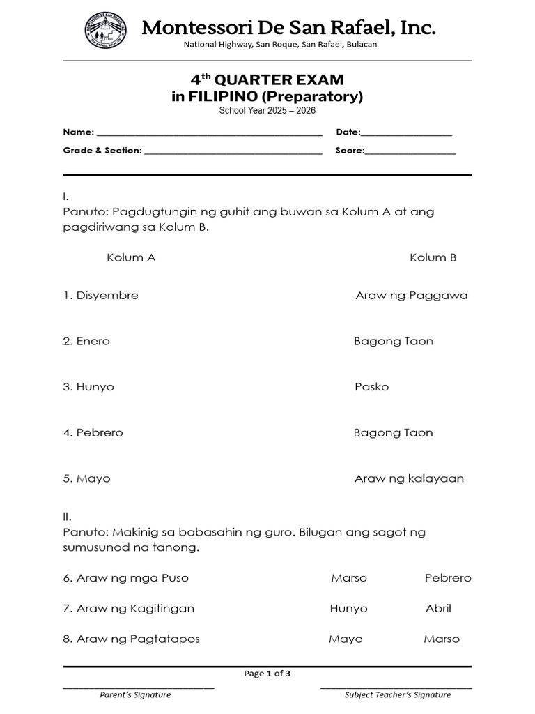 Filipino (Prep) TQ | PDF