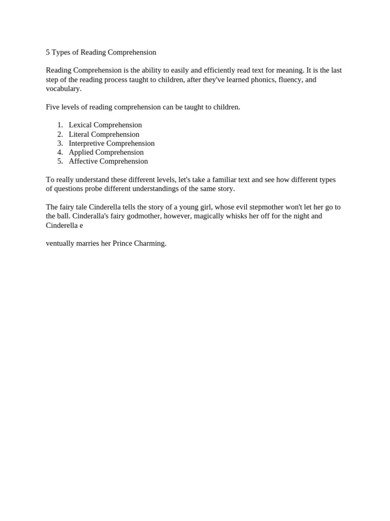 5 Types of Reading Comprehension | PDF