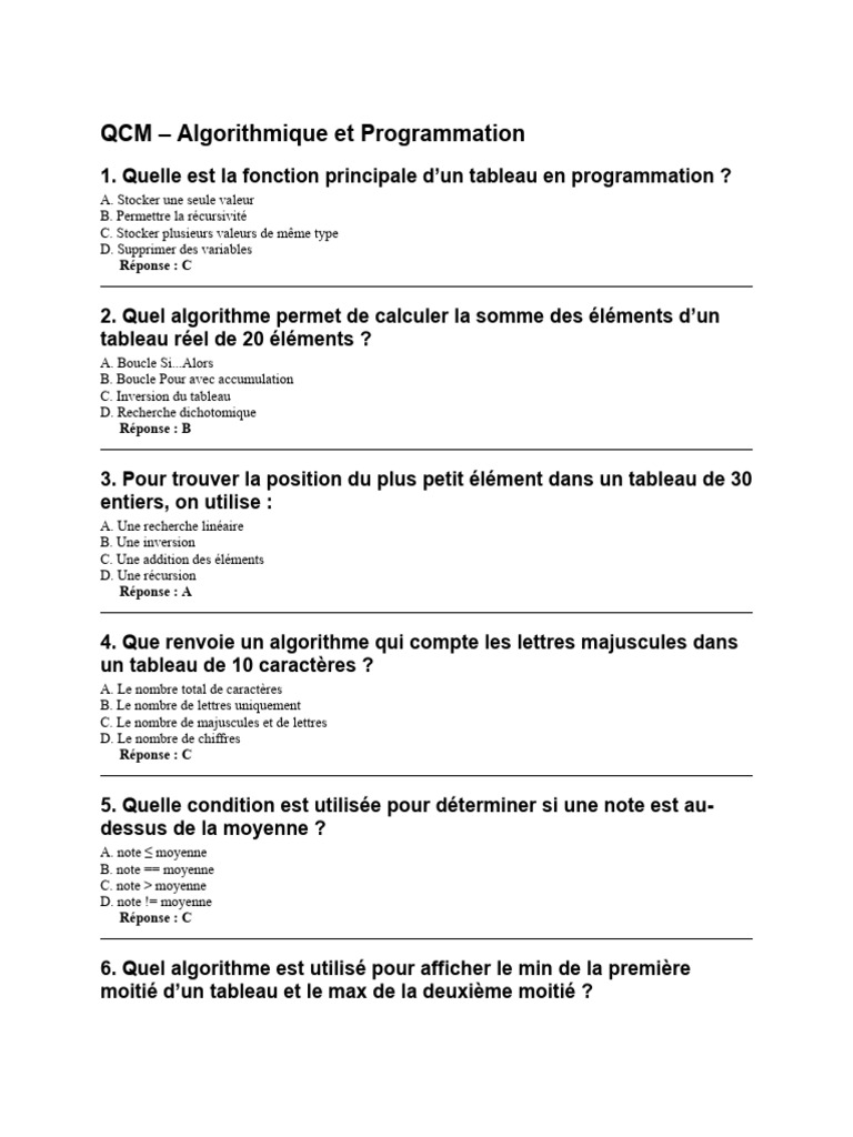 QCM Algorithmique Et Programmation 3 | PDF