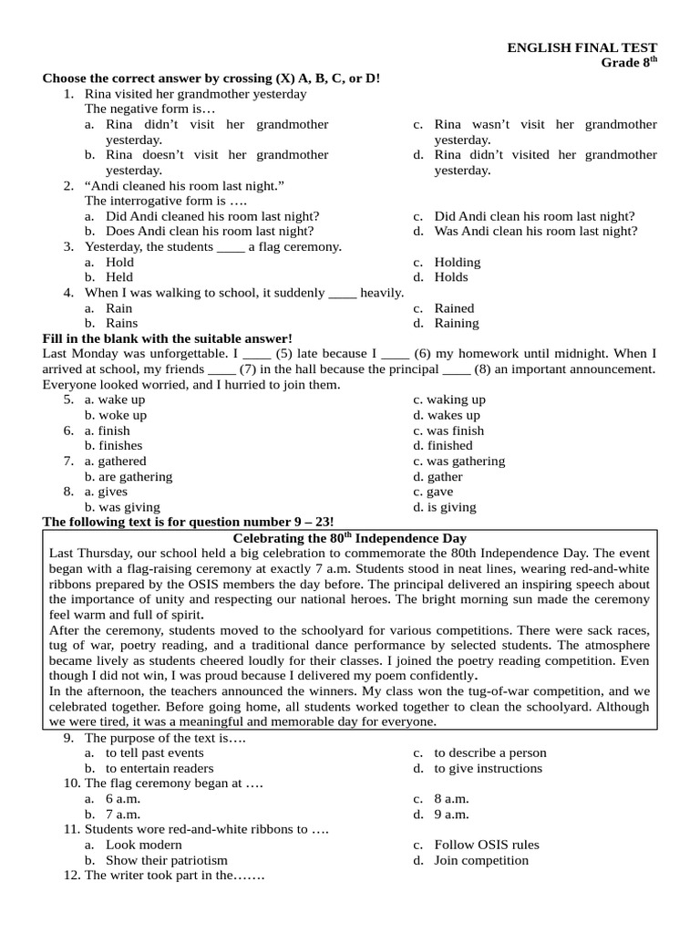 English Final Test | PDF