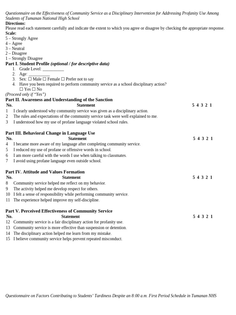 Sample Questionnaire For Research | PDF | Teaching Method | Profanity