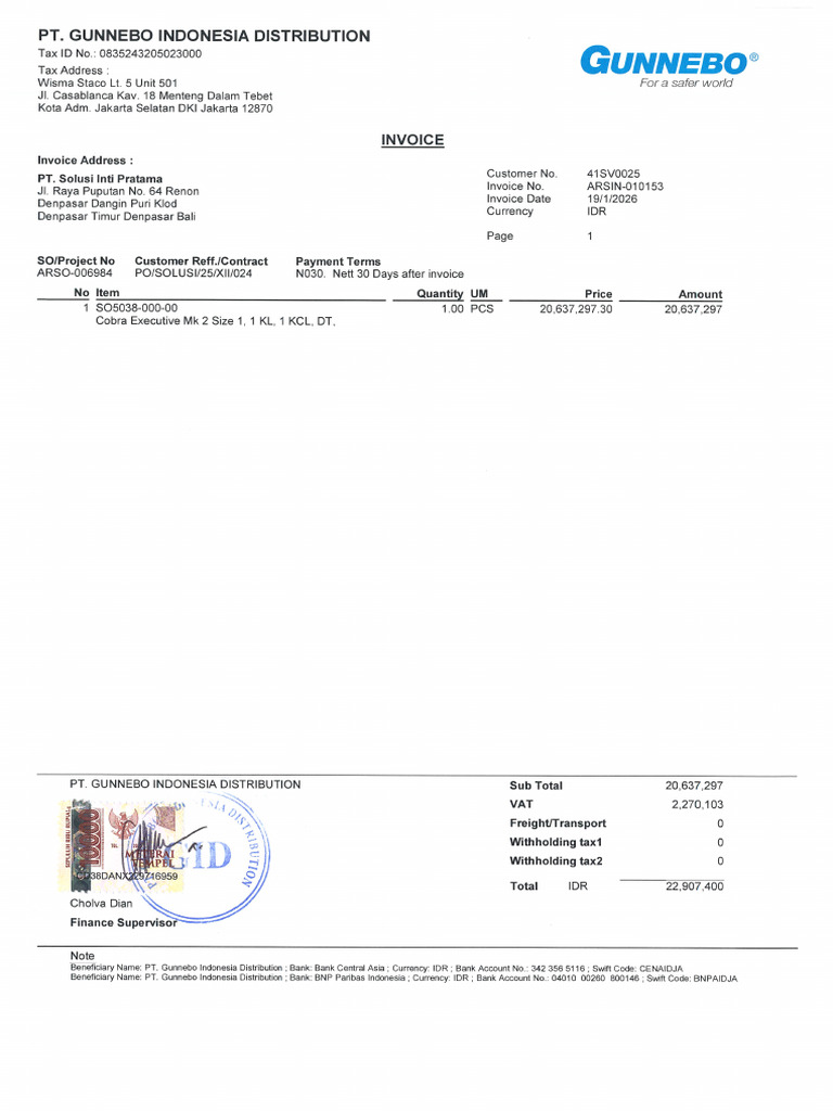 Invoice Cobra Size 1 DT Sip | PDF