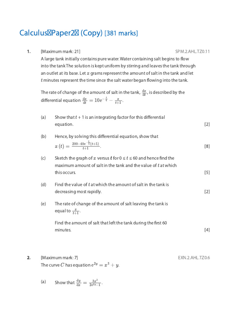 Calculus Paper2 (Copy) | PDF | Equations | Angle