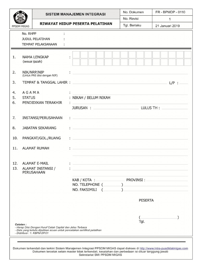 Lampiran 3 - 009 - Daftar Riwayat Hidup Peserta (RHPP) | PDF