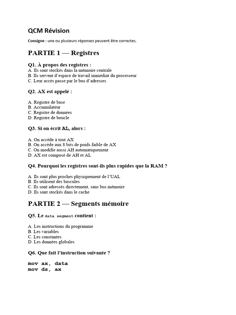 QCM Révision | PDF | Mémoire informatique | Données informatiques