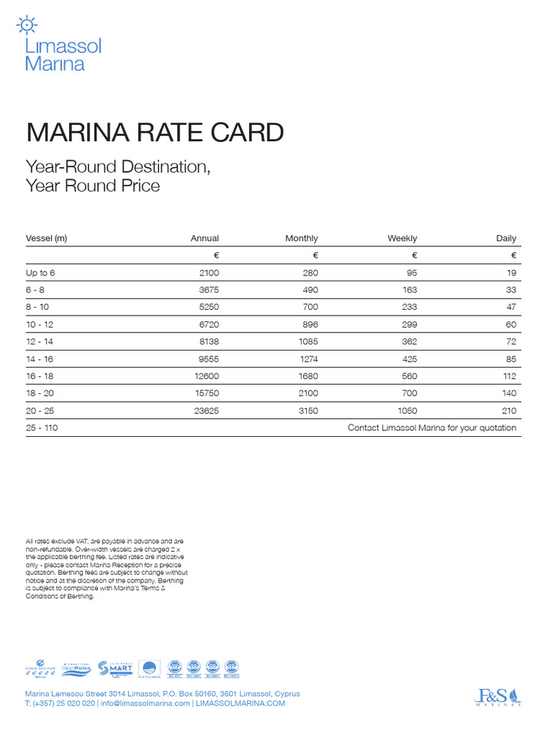 Marina Rate Card - June 2025 | PDF