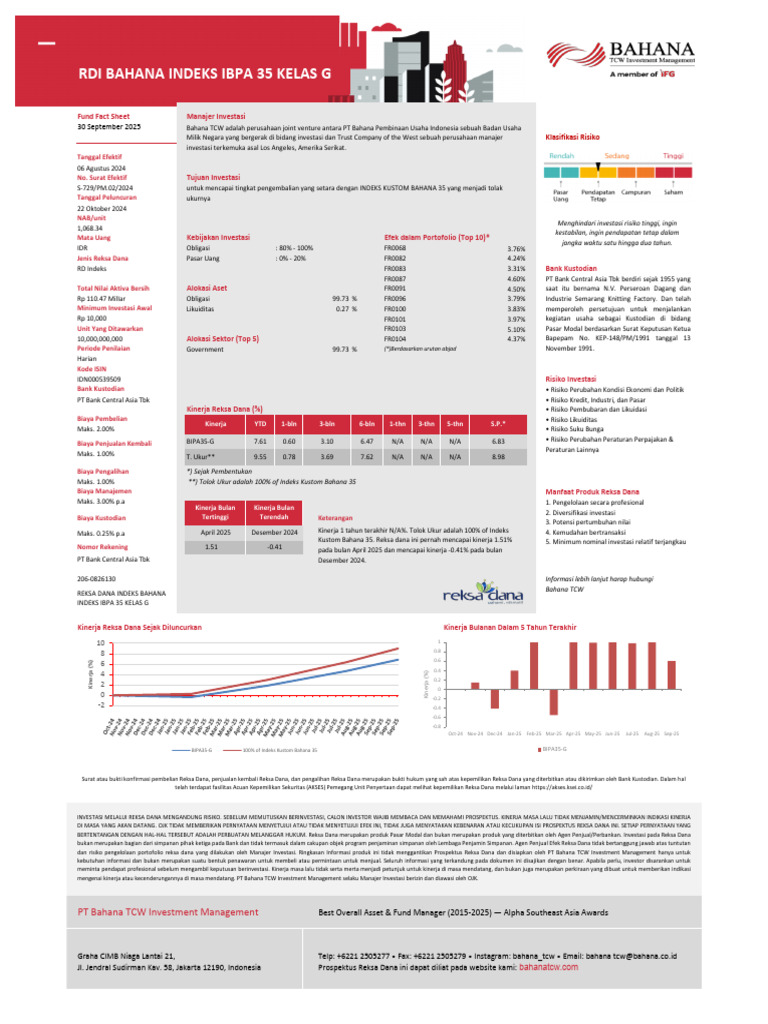 Fund Fact Sheet Bahana Indeks IBPA 35 Kelas G | PDF