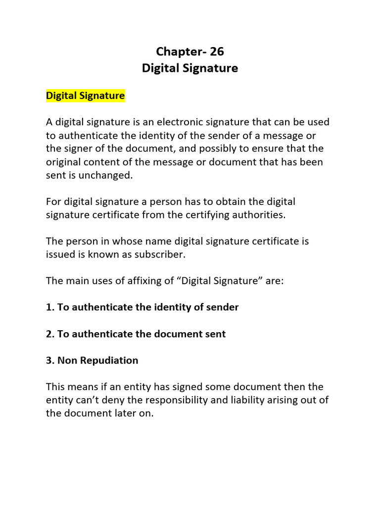 Ch-26 Digital Signature | PDF | Public Key Cryptography | Cryptography