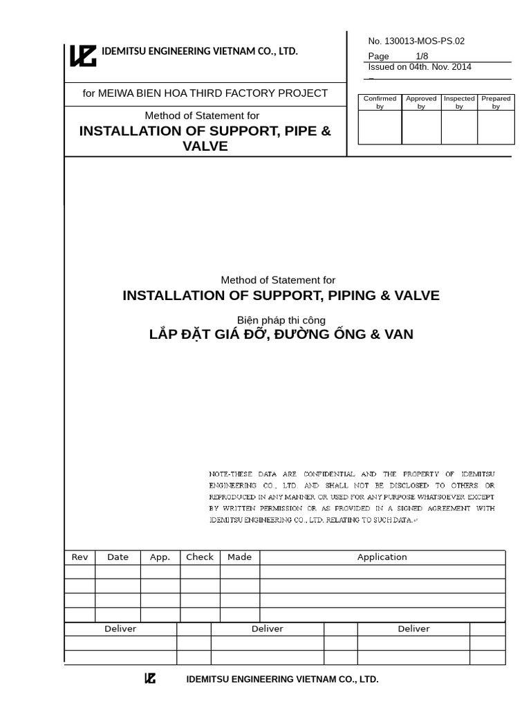 130013-Mos-Ps.02 Installation of Support, Pipe & Valve | PDF