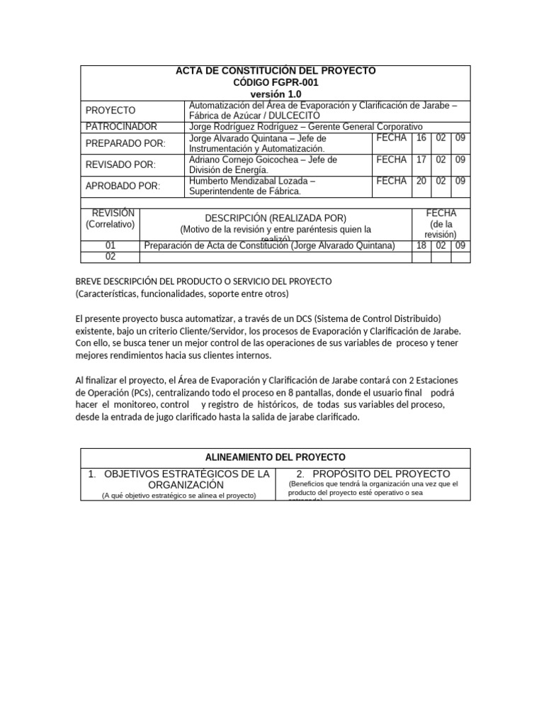 Acta de Constitución Del Proyecto | PDF | Software | Automatización