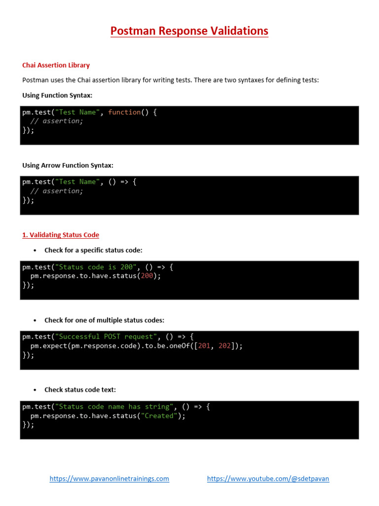 Postman ResponseValidations | PDF | Json | Object Oriented Programming