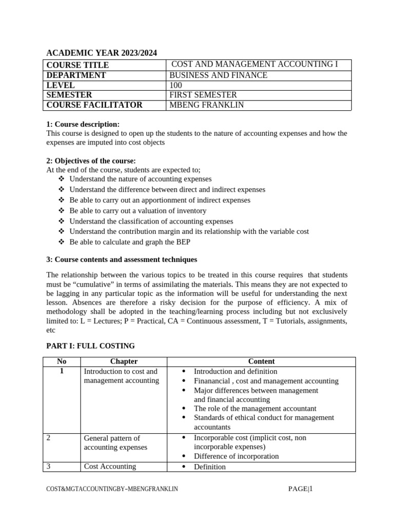 Cost and Management Accounting I | PDF | Depreciation | Fixed Asset
