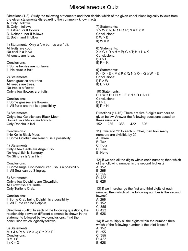 Reasoning Extra Quiz (Eng) | PDF | Matrix (Mathematics) | Notation