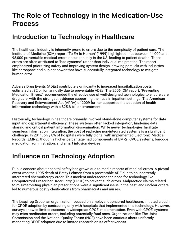 The Role of Technology in The Medication-Use Process | PDF | Medical ...