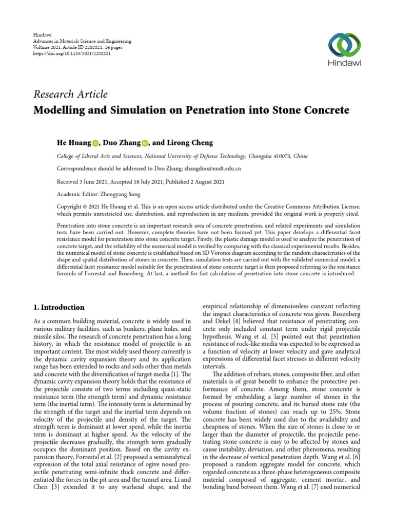 Modelling and Simulation On Penetration Into Stone Concrete | PDF ...