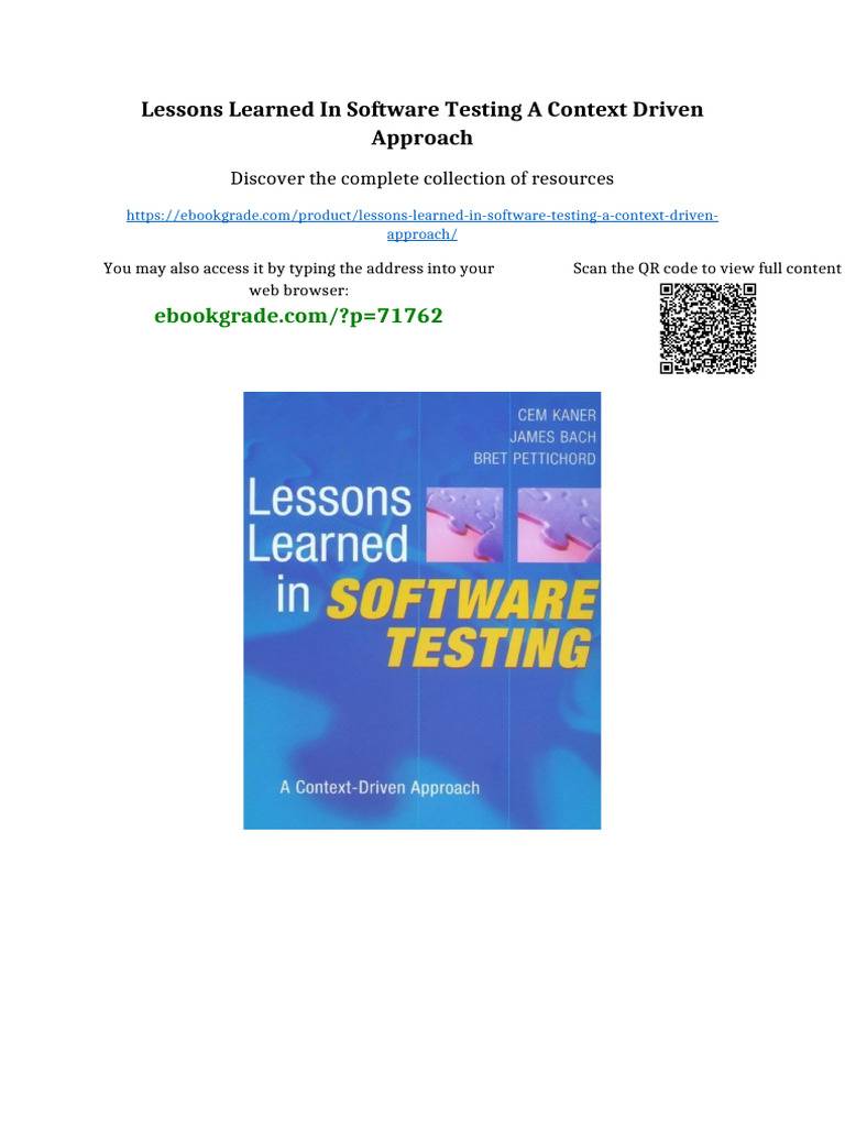 Lessons Learned in Software Testing A Context Driven Approach Full ...