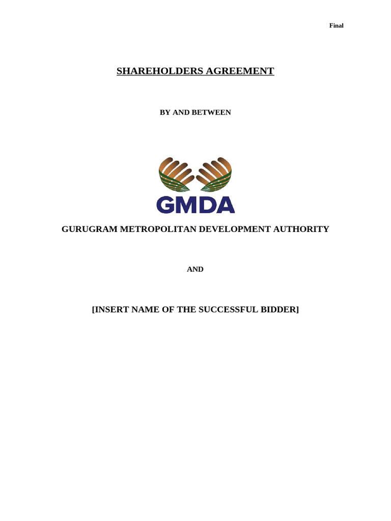 SHA Template 1 | PDF | Quorum | Articles Of Association