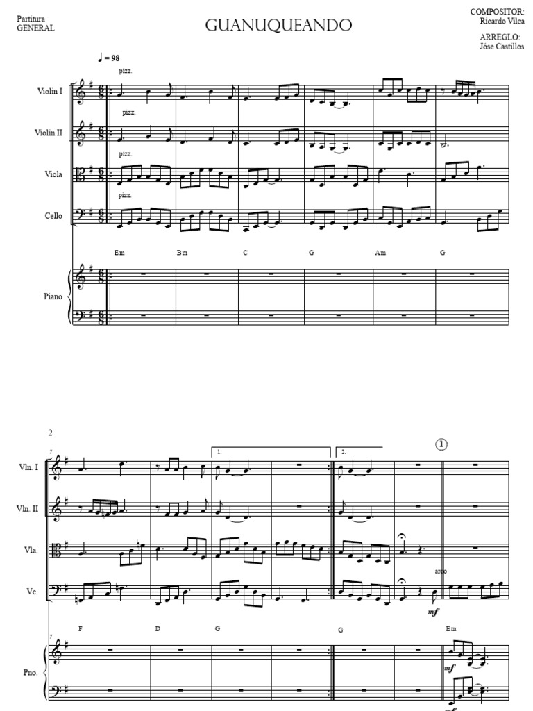 Guanuqueando (Arreglo para Cuarteto de Cuerdas y Piano) | PDF ...