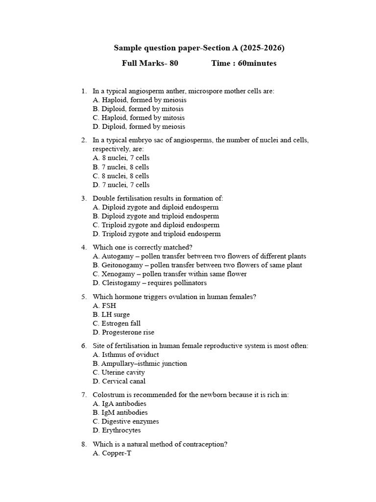 Sample Question Paper Section A Only | PDF