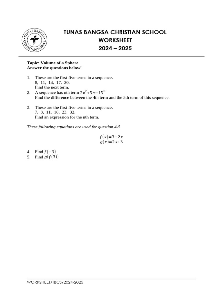 Grade 9 Homework (Worksheet For Sequences and Function) | PDF