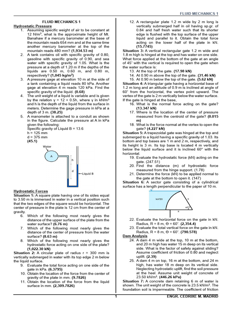 HANDOUT EERC MMSU Fluid Mechanics 1 | PDF | Pressure | Pressure Measurement