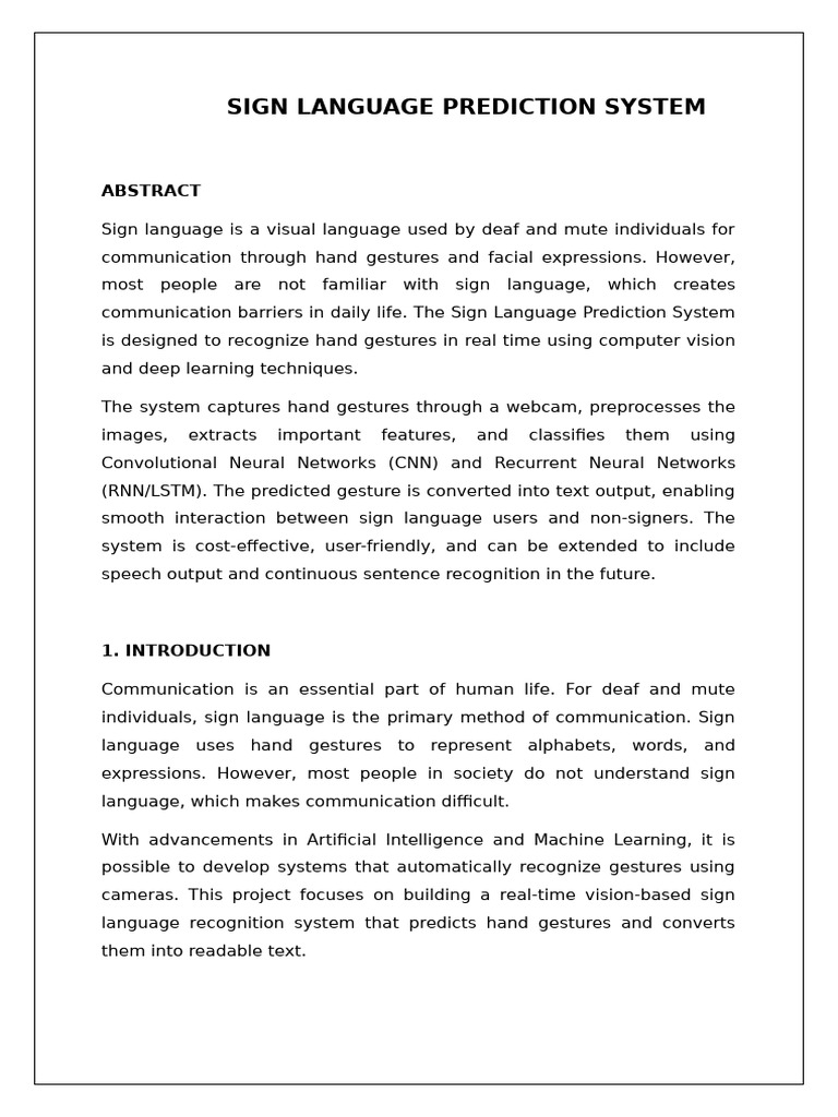 Sign Language Prediction System Syno | PDF | Deep Learning | Sign Language